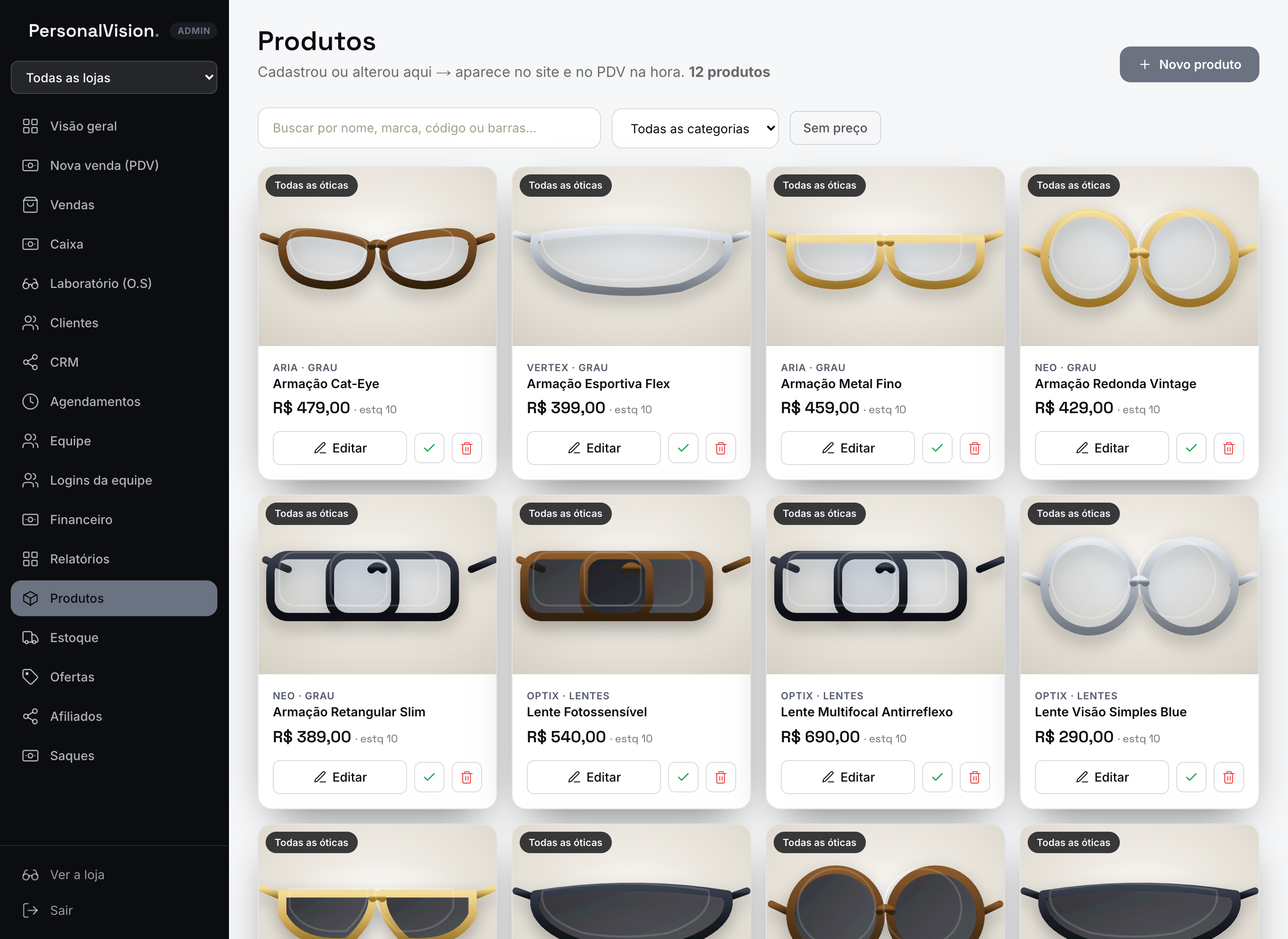 Painel — Produtos: cadastrou aqui, aparece no site e no PDV na hora