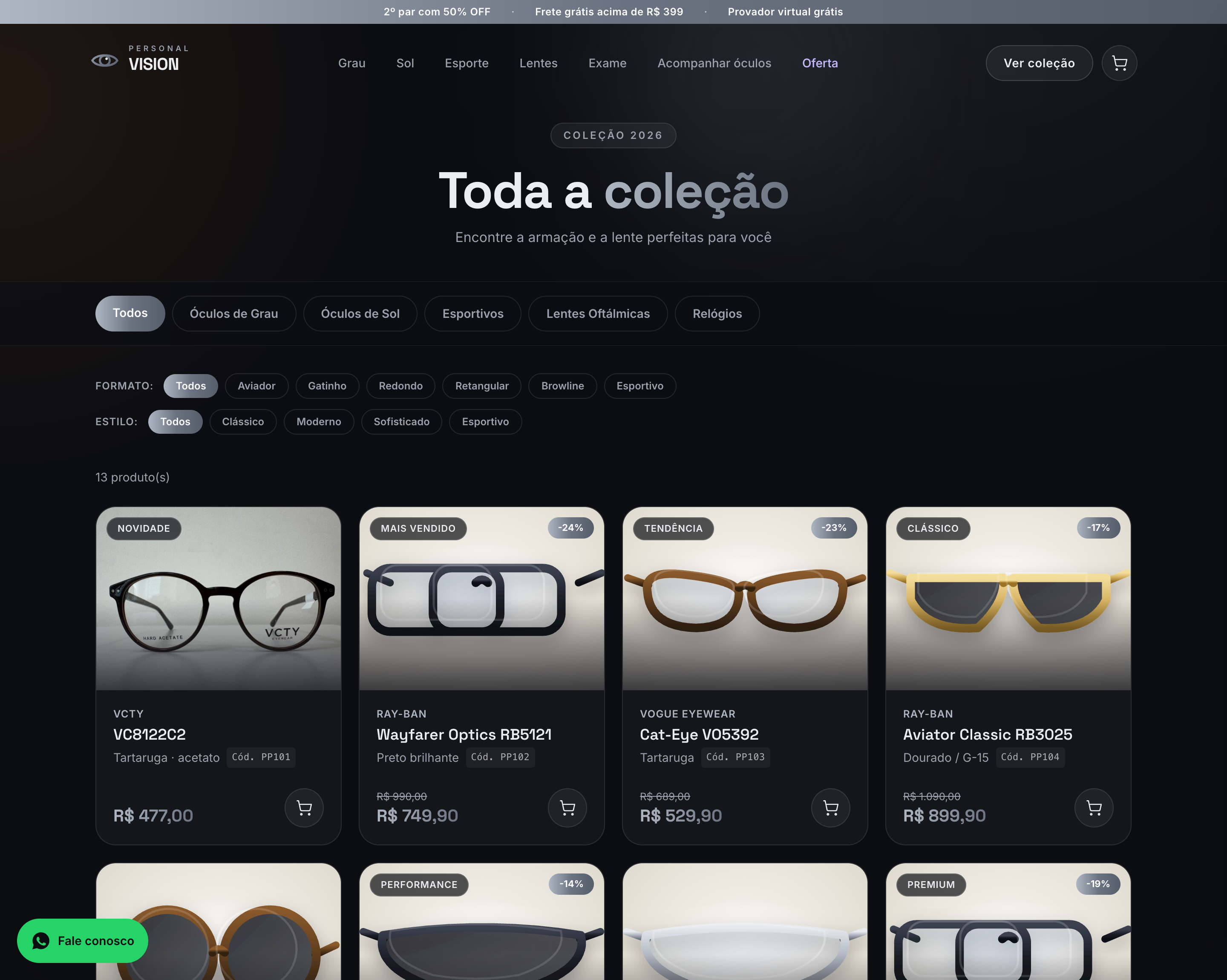 Loja online — catálogo completo com provador virtual