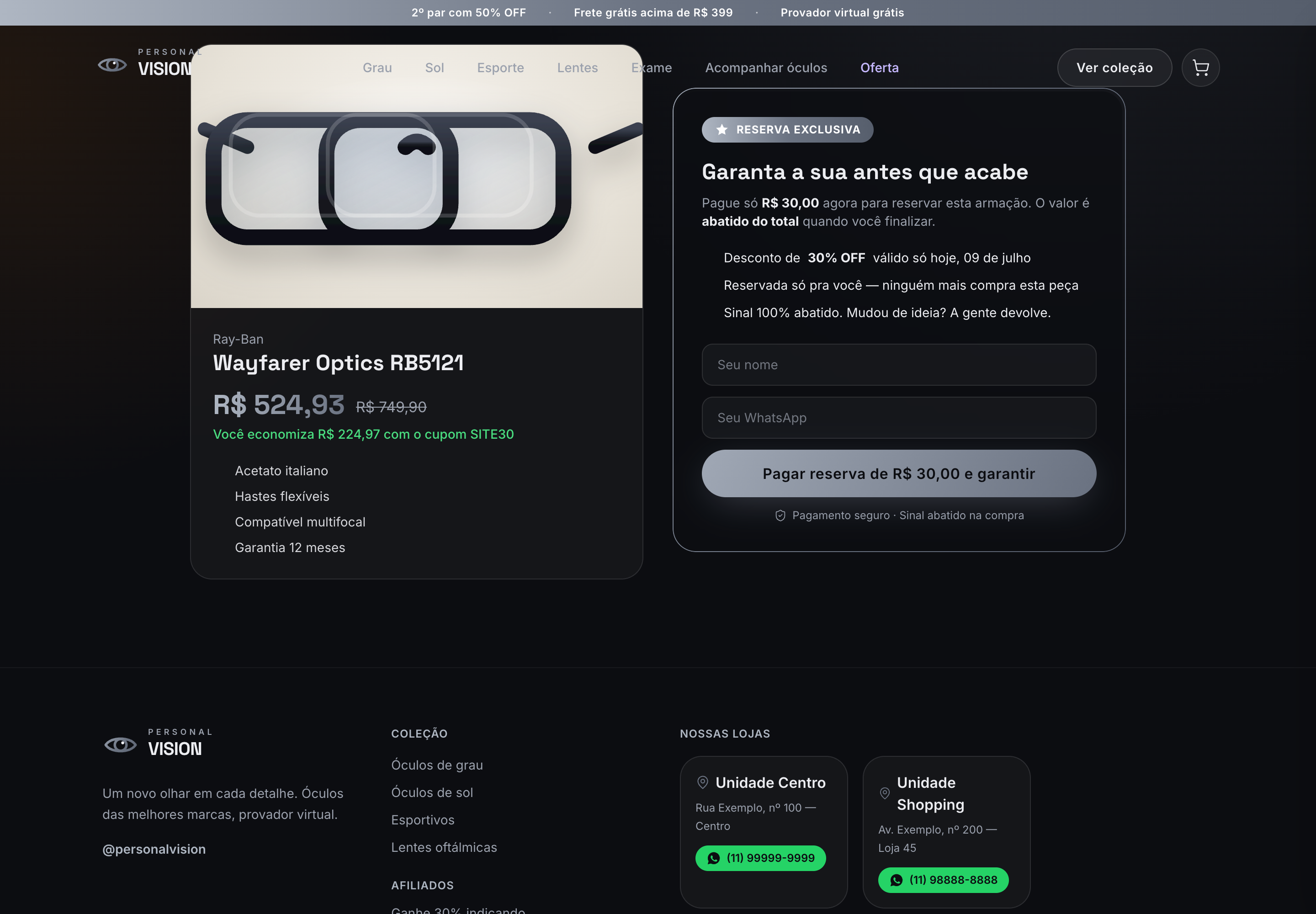 Reserva online com sinal